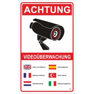 Warnschild Achtung Videoüberwachung, 25x15 cm, zur Kennzeichnung videoüberwachter Bereiche.