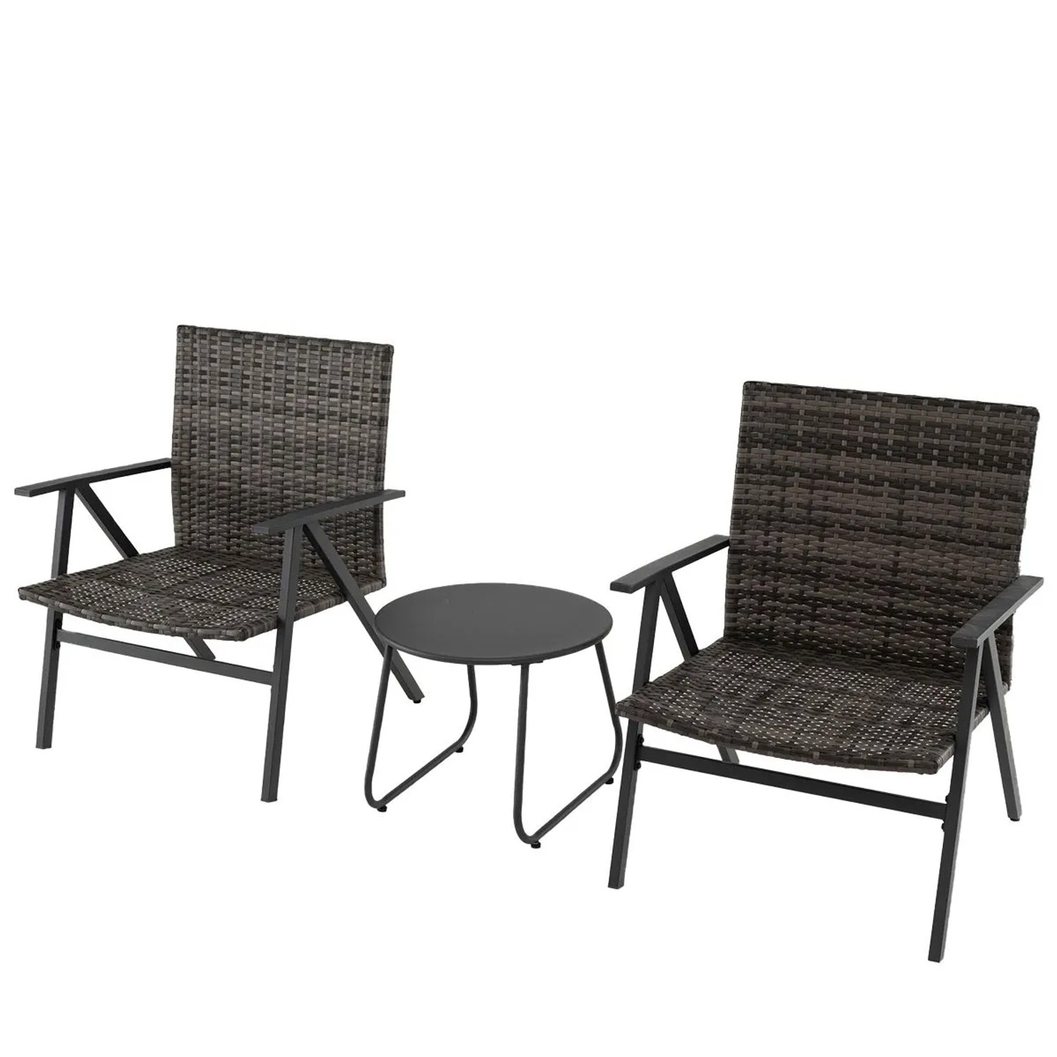 Costway 3-TLG. Gartenmöbel Set Rattan Balkonmöbel mit 2 Stühlen und Tisch