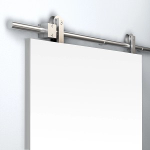 Novadoors Schiebetürsystem Nova 416 Edelstahl-Optik für Holztüren, 200 cm breit.