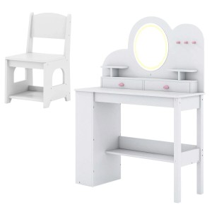 Costway Kinder Schminktisch mit Led Spiegelschrank Incl. Zubehör Weiß