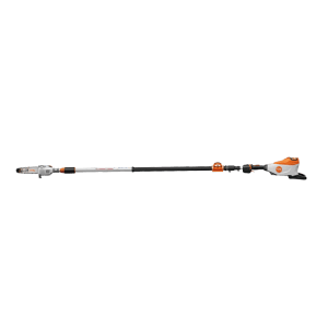 Stihl Akku-Hochentaster HTA 160 orange-grau, mit langem Teleskopschaft und Sägekopf, für Baumpflege und Astsägen.