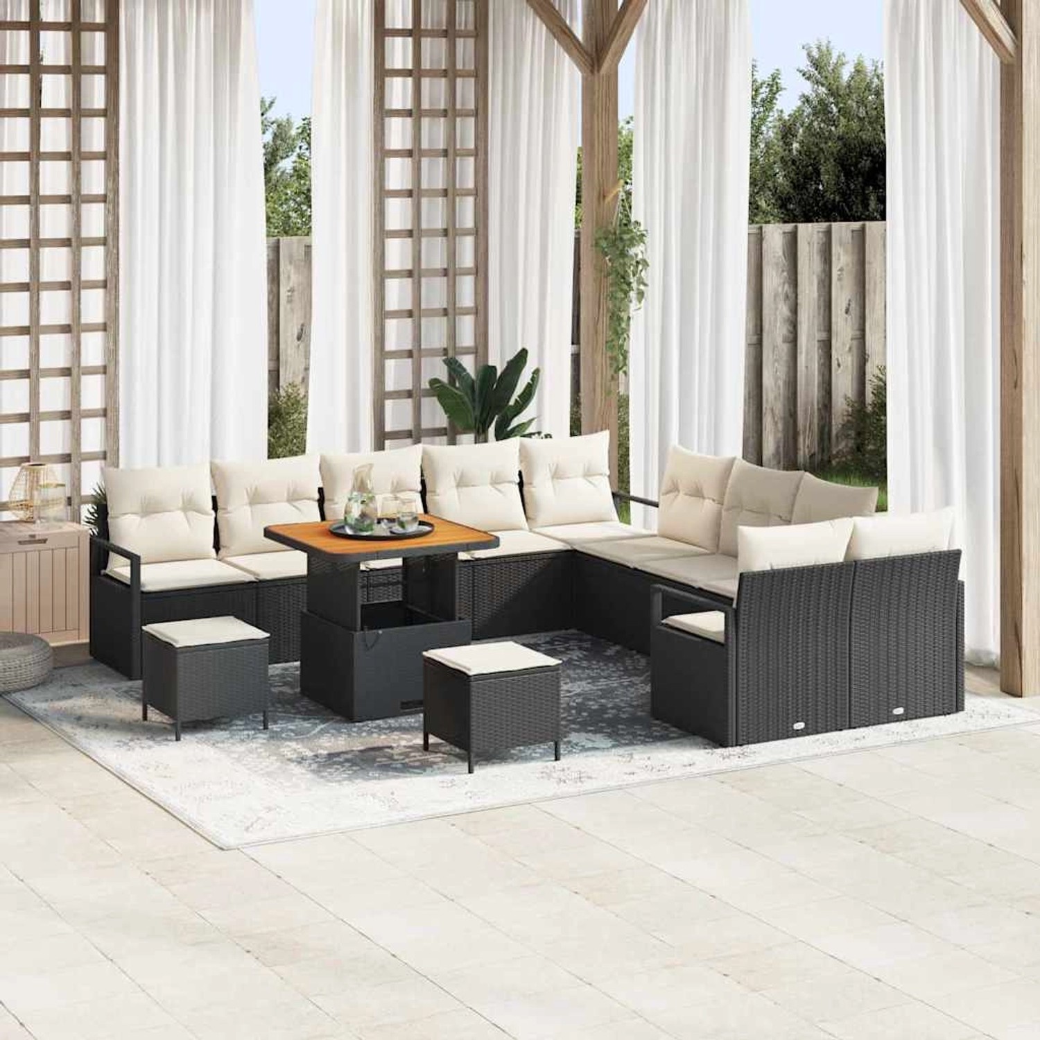 vidaXL Garten-Sofa-Set mit Kissen 13-Tlg Schwarz Poly Rattan 3362580 günstig online kaufen