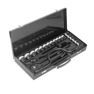 STAHLWERK Steckschlüssel-Satz, 24-teilig im Koffer: Knarrenkasten mit Stecknüssen, Handkurbel und Verlängerungen.
