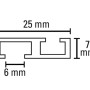 Querschnitt der weißen Gardinia Aluminium Vorhangschiene (1-läufig): 25x7mm, Laufkanal 6mm.