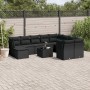 Schwarze 10-tlg. vidaXL Garten-Sofagarnitur aus Poly Rattan mit Kissen und Tisch.