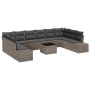 Graues 11-teiliges vidaXL Garten-Sofa-Set aus Poly Rattan mit Kissen und Tisch.