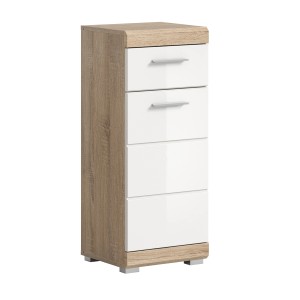 Standschrank, 37x88x31 cm, Sonoma-Weiß, Bad-Einbauschrank mit 4 Schubladen.