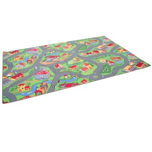 Grüner Snapstyle Kinder Straßenteppich 160x200cm mit Straßenmuster für Spielzeugautos.