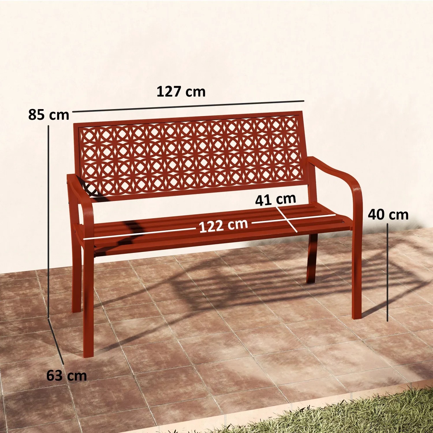 Outsunny wetterfeste Gartenbank Stahl Rot 127 x 63 x 85 cm kaufen bei OBI