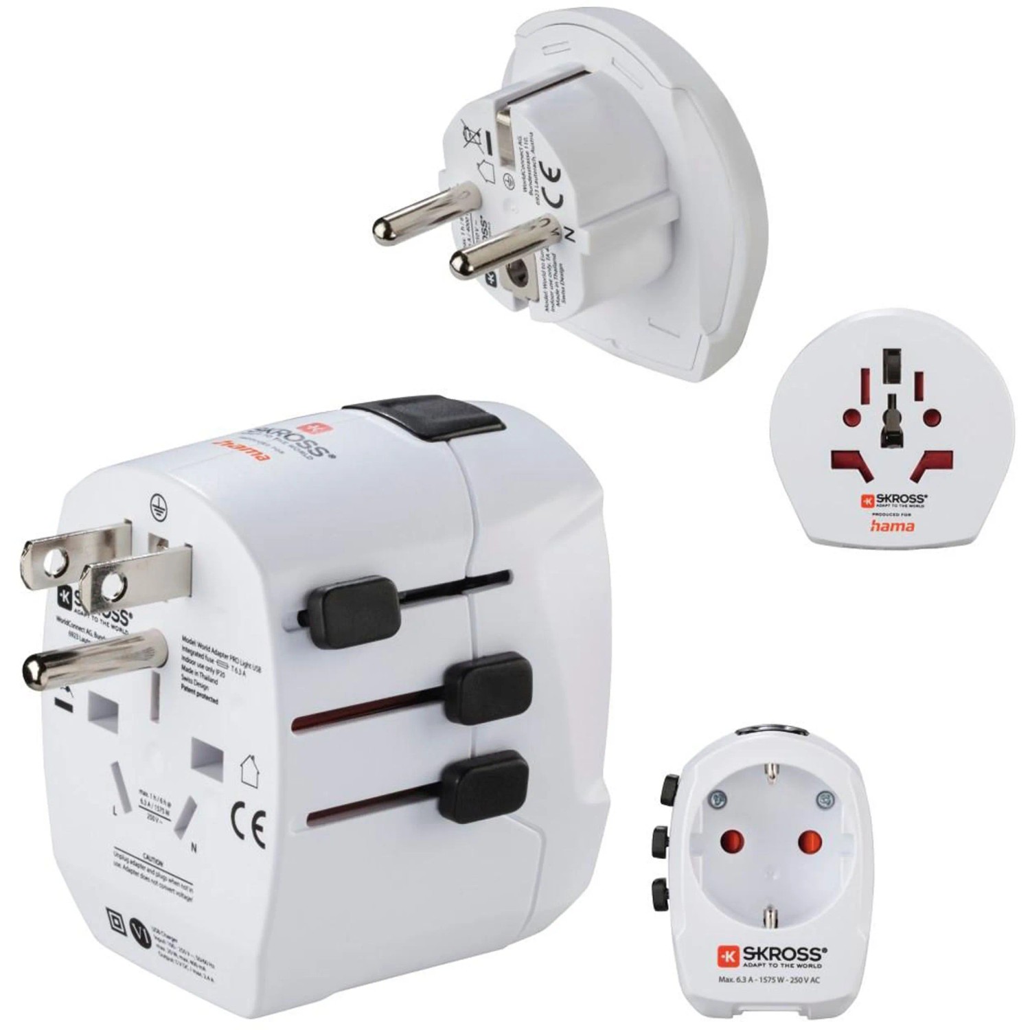 Hama Weltreiseadapter-Set World Travel Pro Light 2 x USB 3-polig Weiß