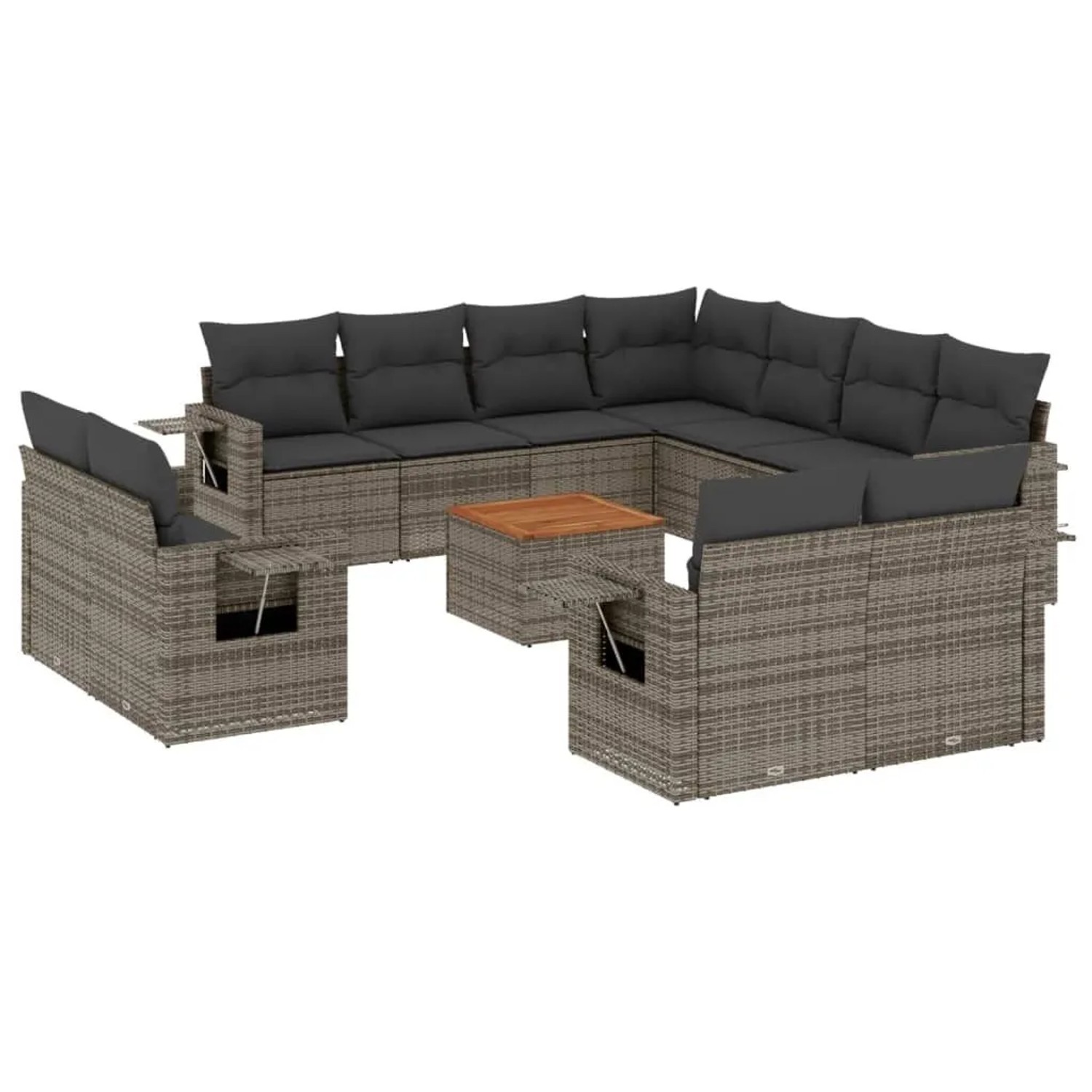 vidaXL 12-Tlg Garten-Sofagarnitur mit Kissen Grau Poly Rattan 3224828 günstig online kaufen