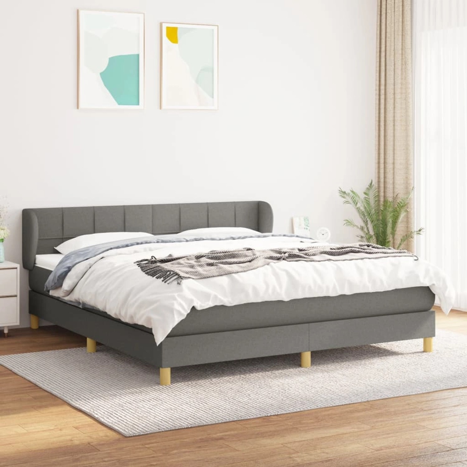 vidaXL Boxspringbett, dunkelgrau, 160x200 cm mit Stoffbezug, inklusive Matratze und Auflage.