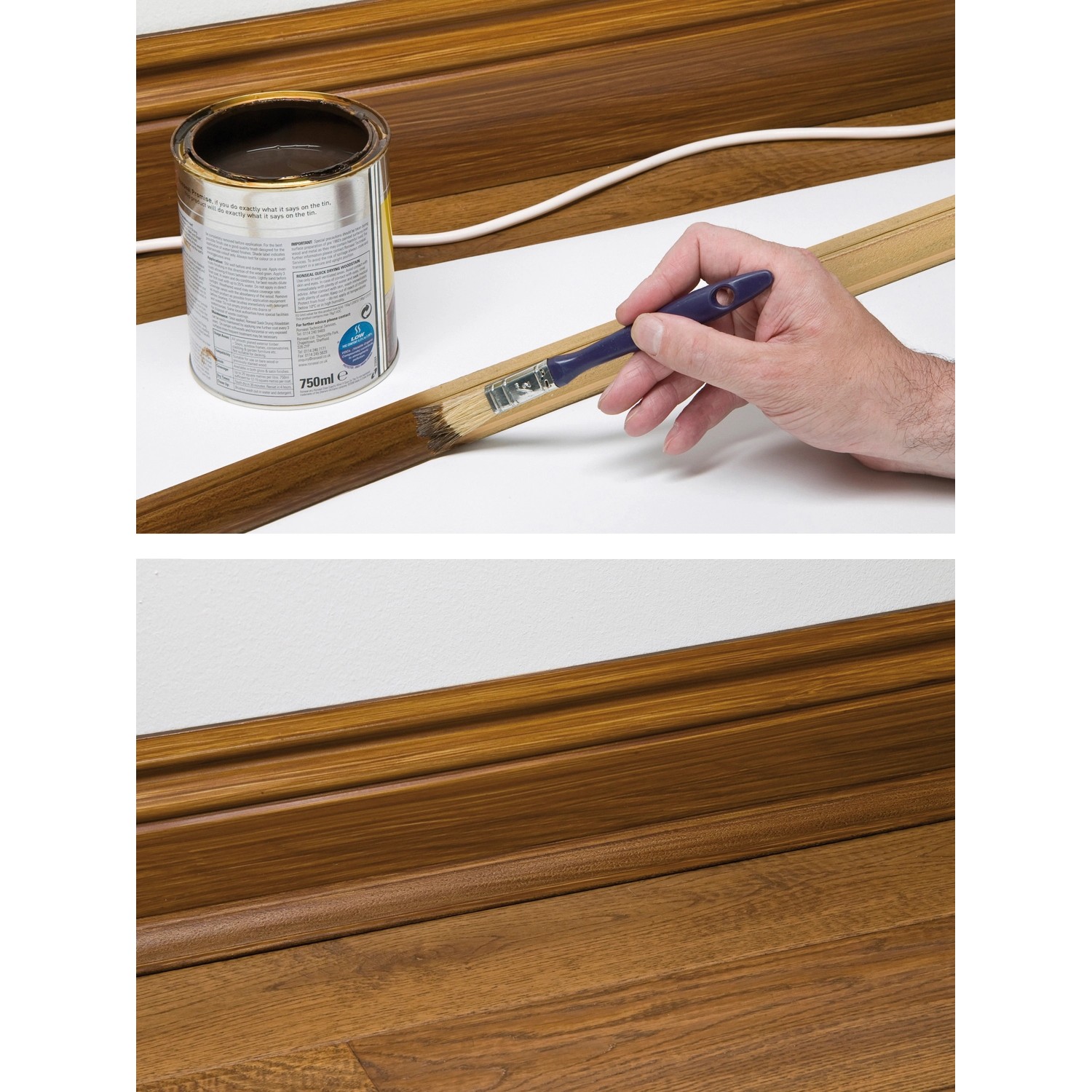 D-Line Kabelkanal Holzoptik 22x22mm, mit Pinsel und Farbe. Verdeckt Kabel dezent an der Wand.