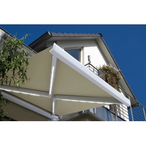 Home Deluxe LED Vollkassettenmarkise Elos, 395x300 cm, sandfarben, mit LED-Beleuchtung.