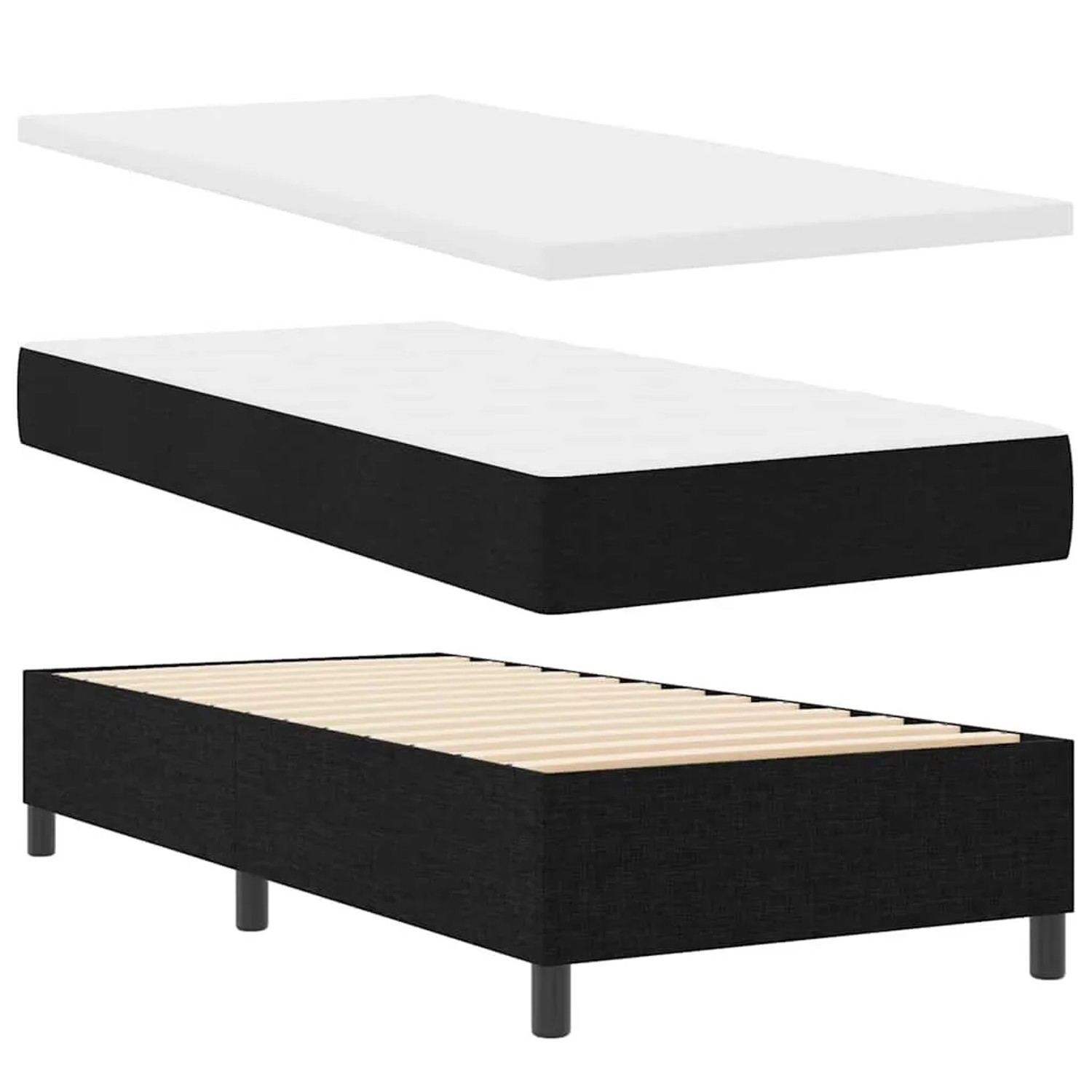 vidaXL Boxspringbett Schwarz 100 x 200 cm Stoff & Holzwerkstoff 3344046 günstig online kaufen