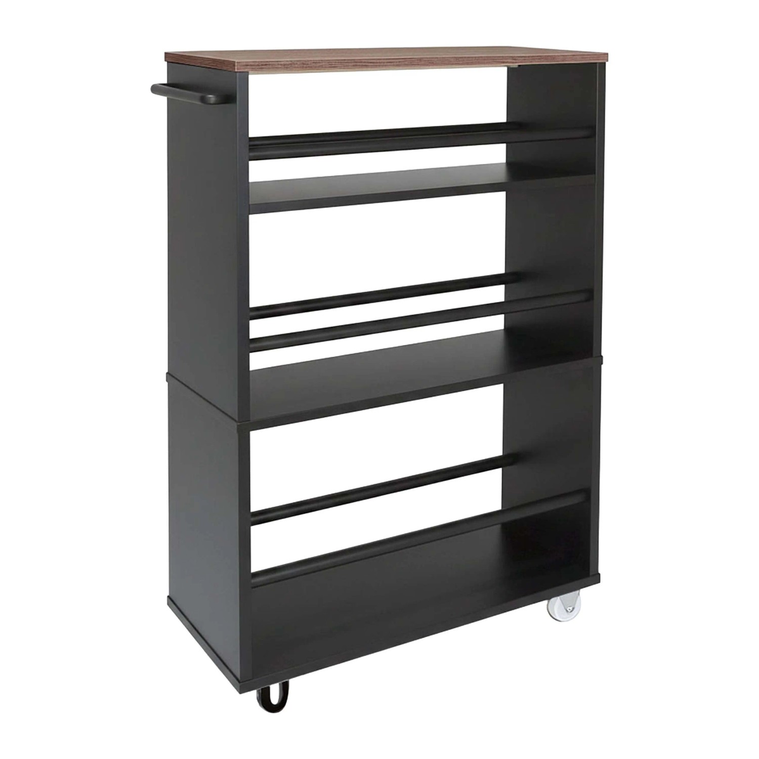 Relaxdays Nischenwagen Holzwerkstoff Eisen Schwarz Mit 2 Rollen Mit Griff 80 cm x 15 cm x 45 cm 3,5 kg