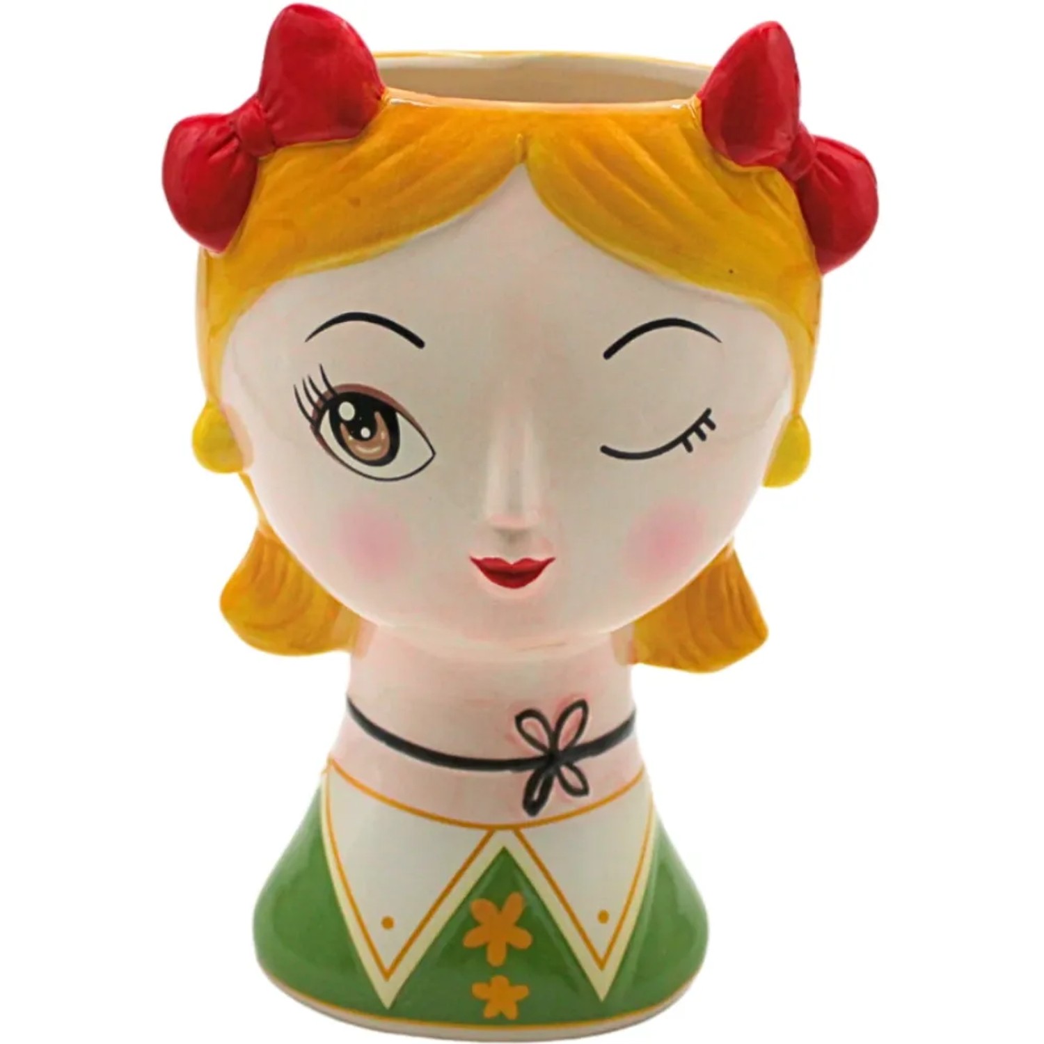 Dekohelden24 Pflanzgefäß Keramik Vase Frau mit Schleife Blumenvase Übertopf Pflanztopf in Bunt Größe B/H/T 15 x 23 x 13cm