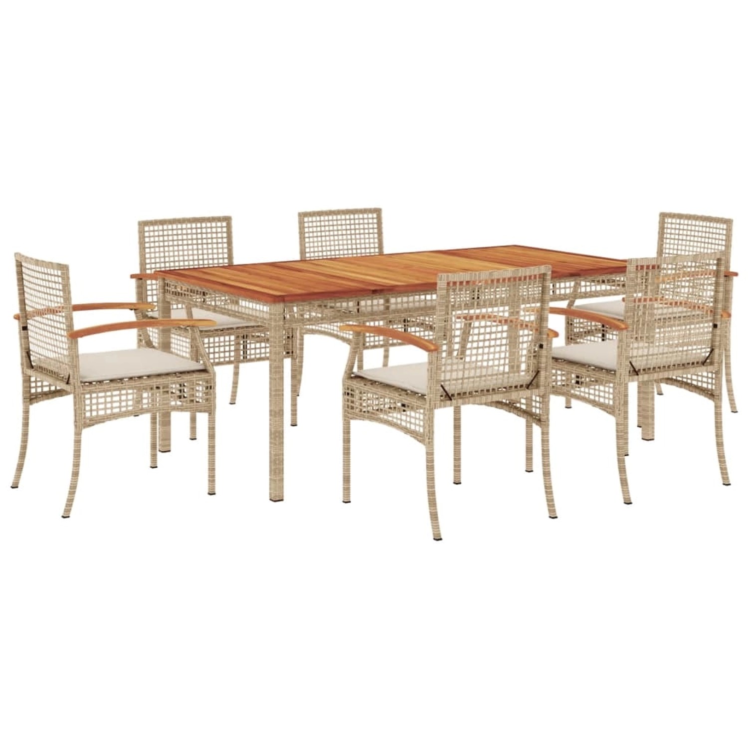 vidaXL 7-Tlg Garten-Essgruppe mit Kissen Beige Poly Rattan 3213582 günstig online kaufen