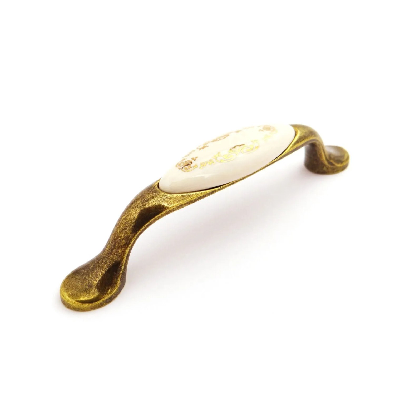 SOTECH Porzellangriff VENUS BA 96 mm Cremefarbig Messing Antik Gold