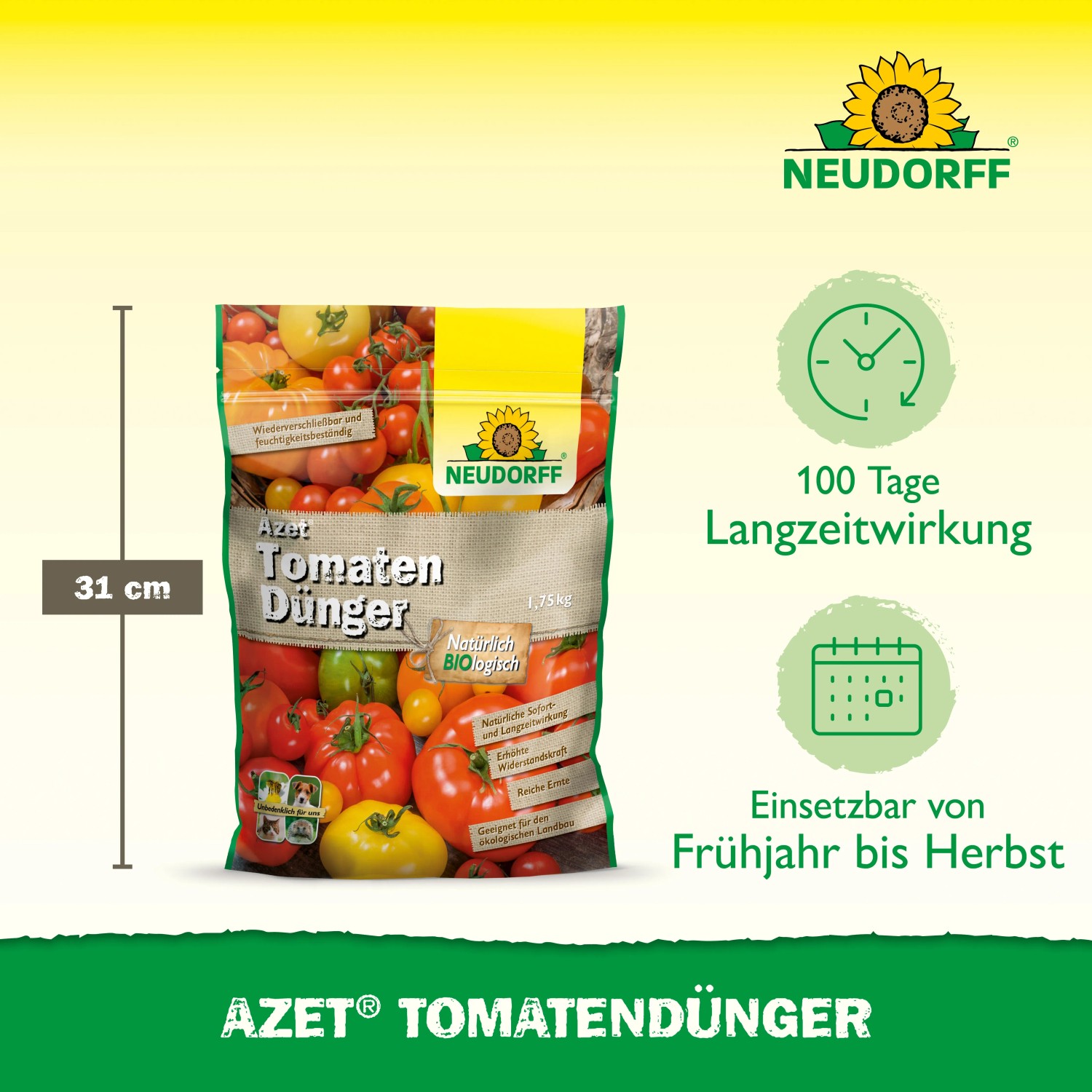 Neudorff Azet Tomaten-Dünger 1,75 kg im Sack, mit Tomatenabbildung. Für reiche Ernte und kräftige Fruchtbildung.