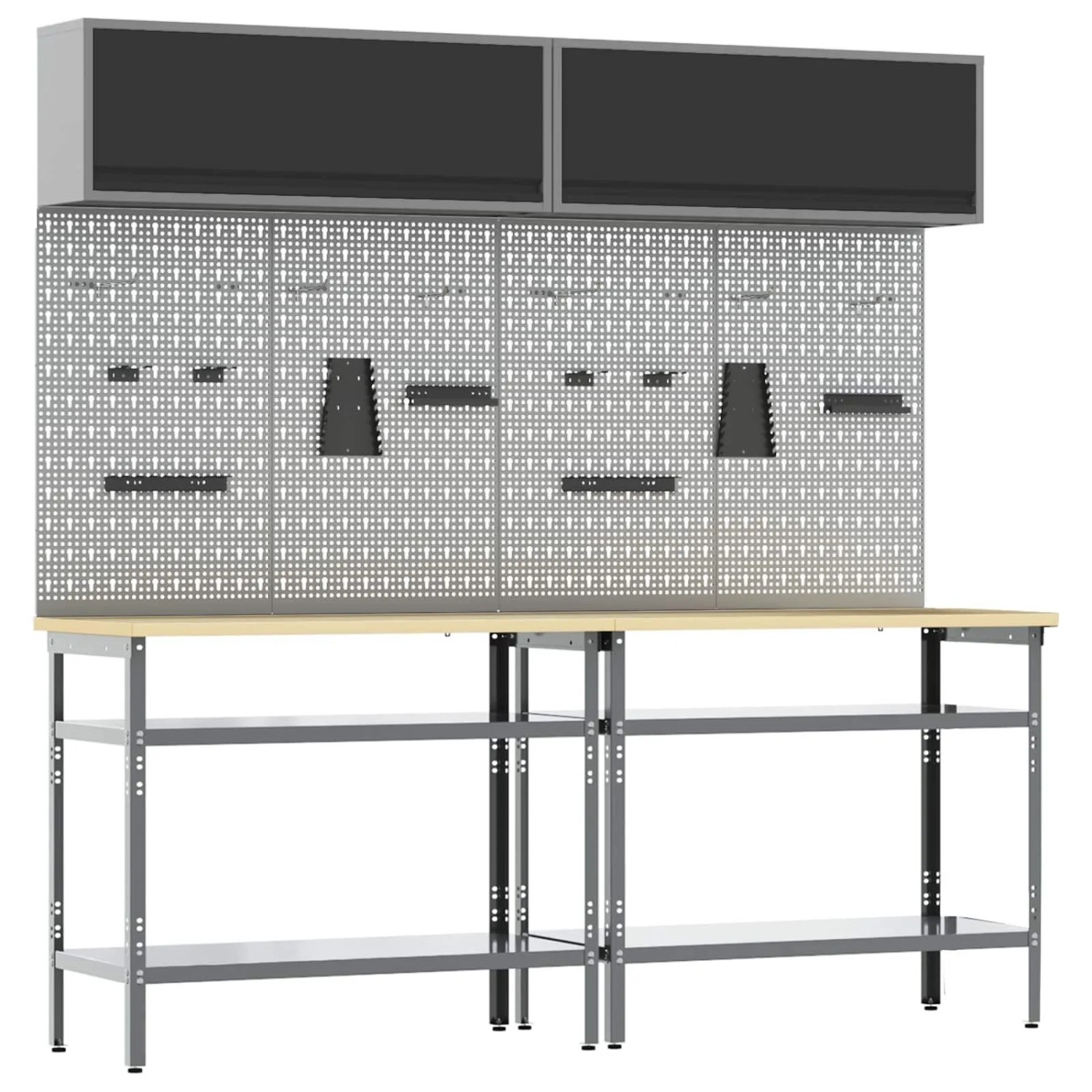 vidaXL Werkbank-Set 8-Tlg Schwarz und Grau Pulverbeschichteter Stahl 3321504