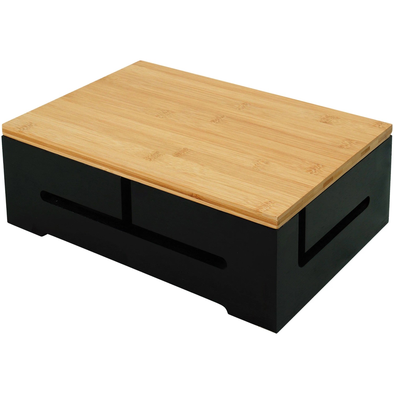 Relaxdays Kabelbox Bambus Schwarz Magnetdeckel 11 x 32 x 22 cm 1,5 kg