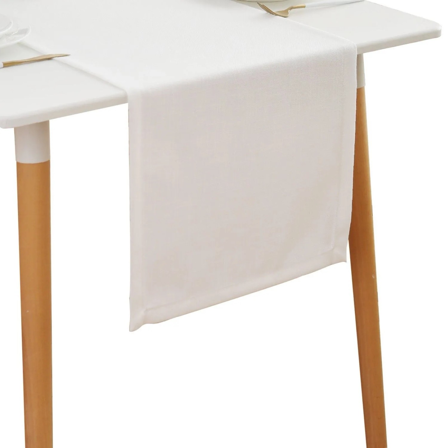 PXloue Tischdecke Leinen 30x140 cm Weiß