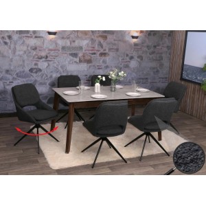 6er-Set: Dunkelgraue Esszimmerstühle mit Bouclé-Bezug, drehbar mit Auto-Position.