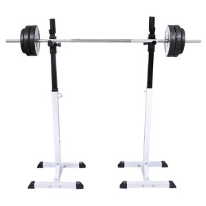 vidaXL Langhantelablage Set, weiß/schwarz, Stahl, höhenverstellbar, max. 80 kg Belastbarkeit.