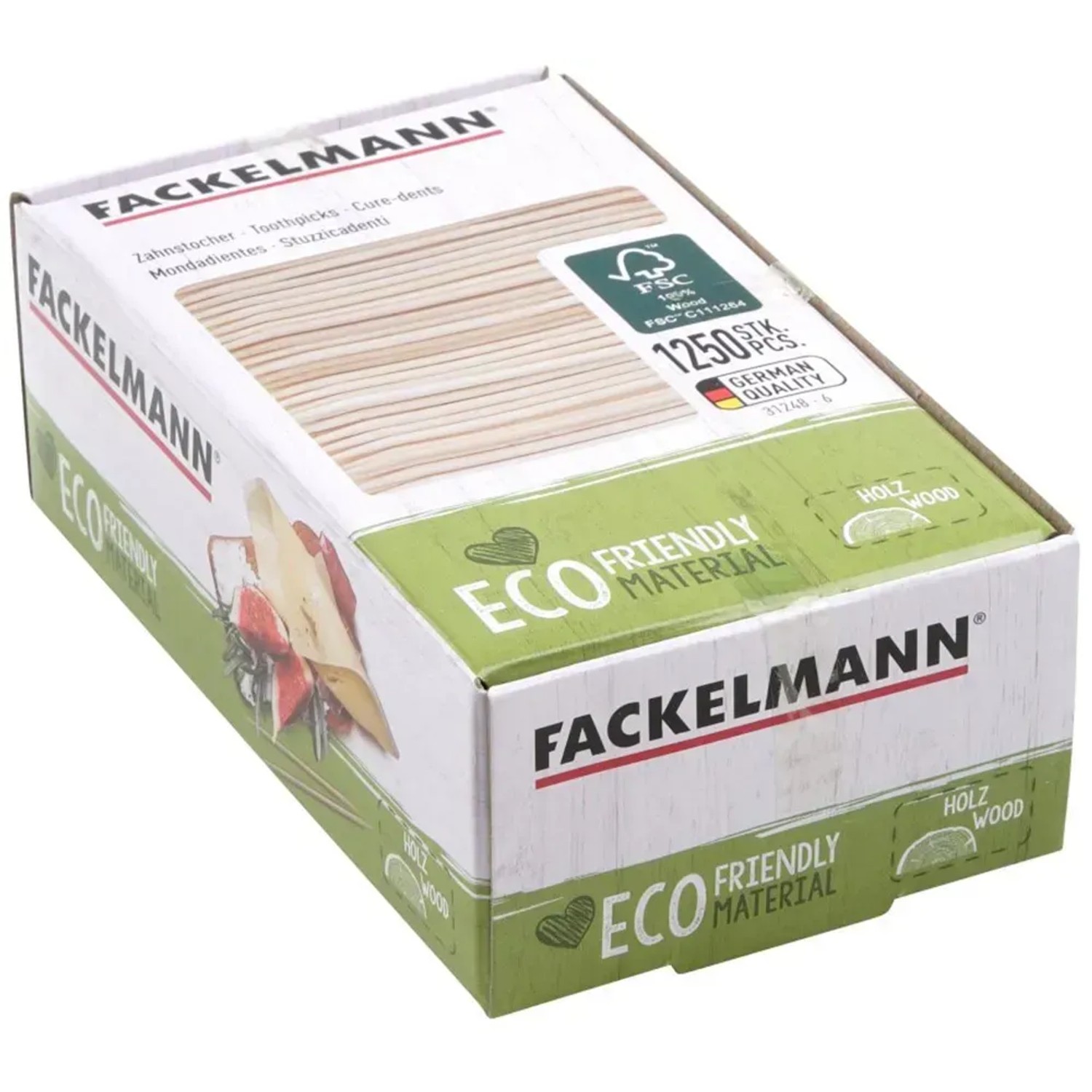 Fackelmann Zahnstocher Fair, 1250 Stück im Spenderkarton aus Birkenholz.