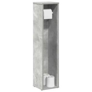 Schlanker Badezimmerschrank in Betongrau mit integriertem Toilettenpapierhalter und Stauraum für Ersatzrollen.