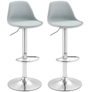 2er Set graue HOMCOM Barhocker mit Kunstlederbezug und Stahlgestell, höhenverstellbar.