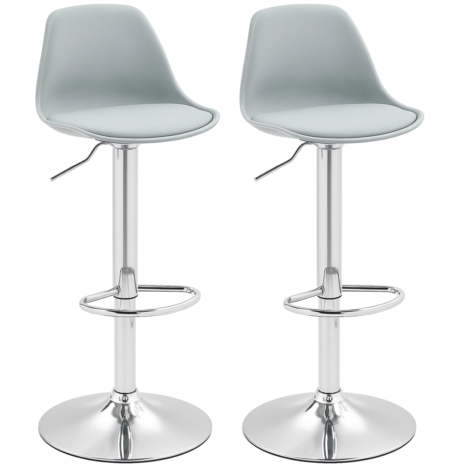 HOMCOM Barhocker mit Stahlgestell Kunstleder Grau 38L x 42B x 82-104H cm