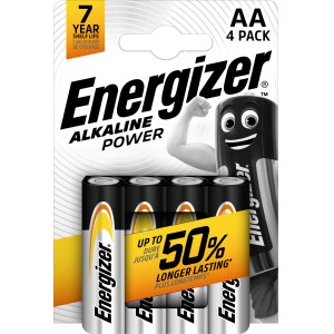 Energizer Alkaline Power AA Batterien, 4er-Pack. Alkali-Mignon-Batterien für Geräte des täglichen Bedarfs.