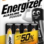 Energizer Alkaline Power AA Batterien, 4er-Pack. Alkali-Mignon-Batterien für Geräte des täglichen Bedarfs.