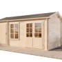 Unbehandeltes Alpholz Gartenhaus Bolton 28 XL mit Anbaudach, Fenster und Doppeltür.