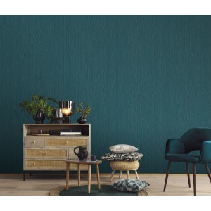 Erismann Vliestapete Guido Maria Kretschmer Uni Petrol, textile Struktur, im Wohnraum.