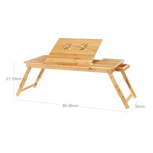 Songmics Tischaufsatz aus Bambus, naturfarben, mit verstellbarer Platte und Beinen.