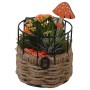 GROW by OBI Zimmerpflanzen-Arrangement im Korbgefäß mit Haworthie, Kalanchoe, orange Blüten und Deko-Pilz.