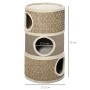 PawHut Katzenbaum, 3 Ebenen, zylindrisches Kratzfass aus Sisal, beige, 70 cm hoch, mit Höhlen & weicher Liegefläche.