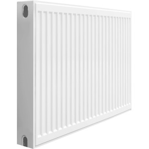 Weißer Flachheizkörper (60x80cm) mit Mittelanschluss. Paneel-Design für Heizung.