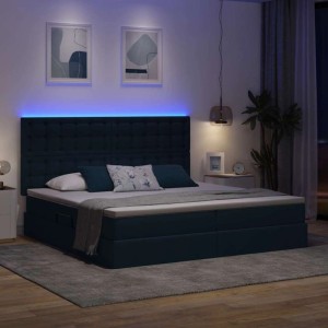 vidaXL Bett mit LED-Lichtleisten mit Kopfteil Blau 200 x 200 cm Stoff 3372569