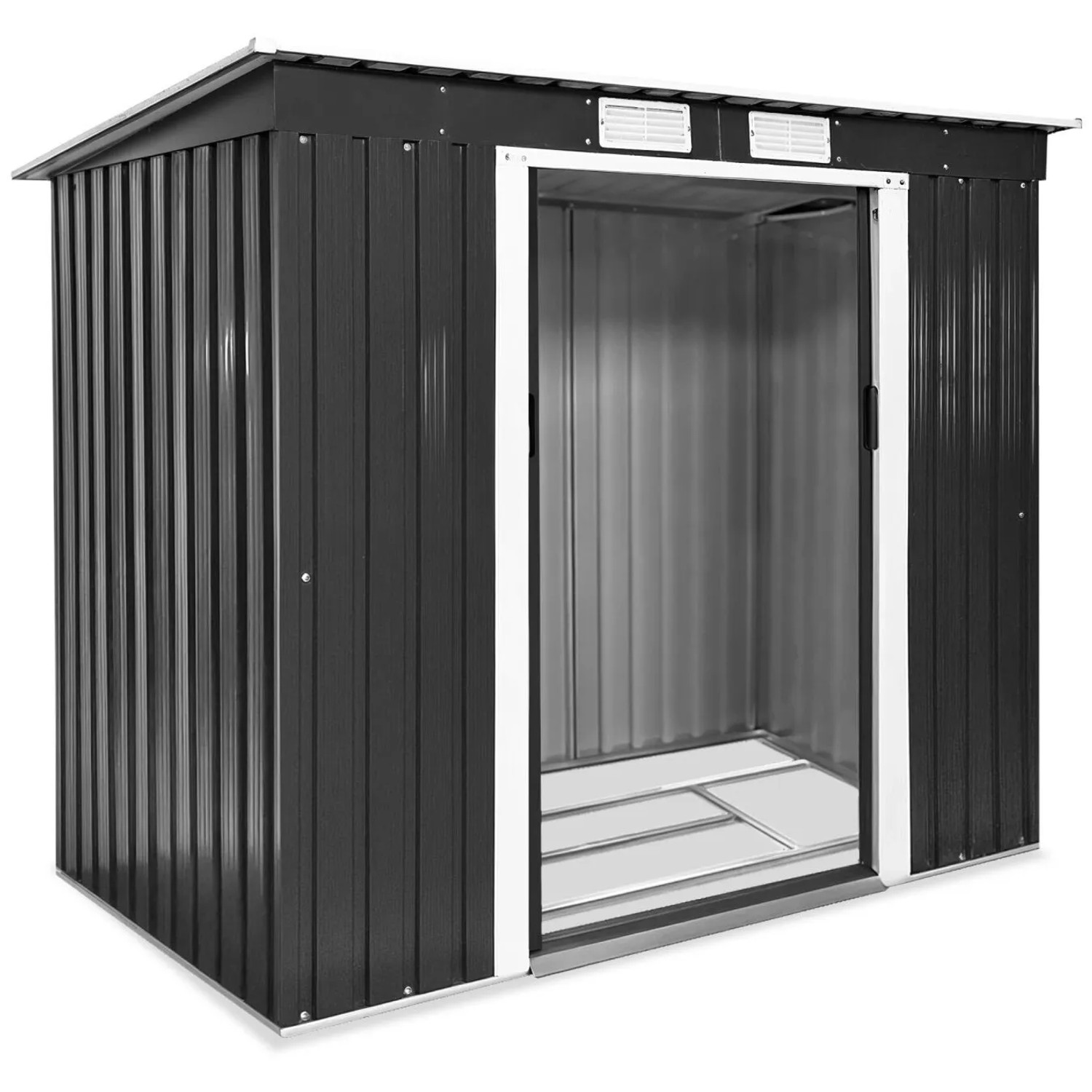 Tectake Gartenhaus Mit Pultdach Aus Stahl Mit Fundament 213 X 130 X 173 Cm Grau Weiß