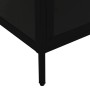 Detailaufnahme: Schwarze vidaXL Vitrine aus Stahl und Glas, Fokus auf Bein und untere Ecke.