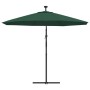 Grüner vidaXL Ampelschirm mit LED-Beleuchtung, 300 cm Durchmesser und Metallmast.