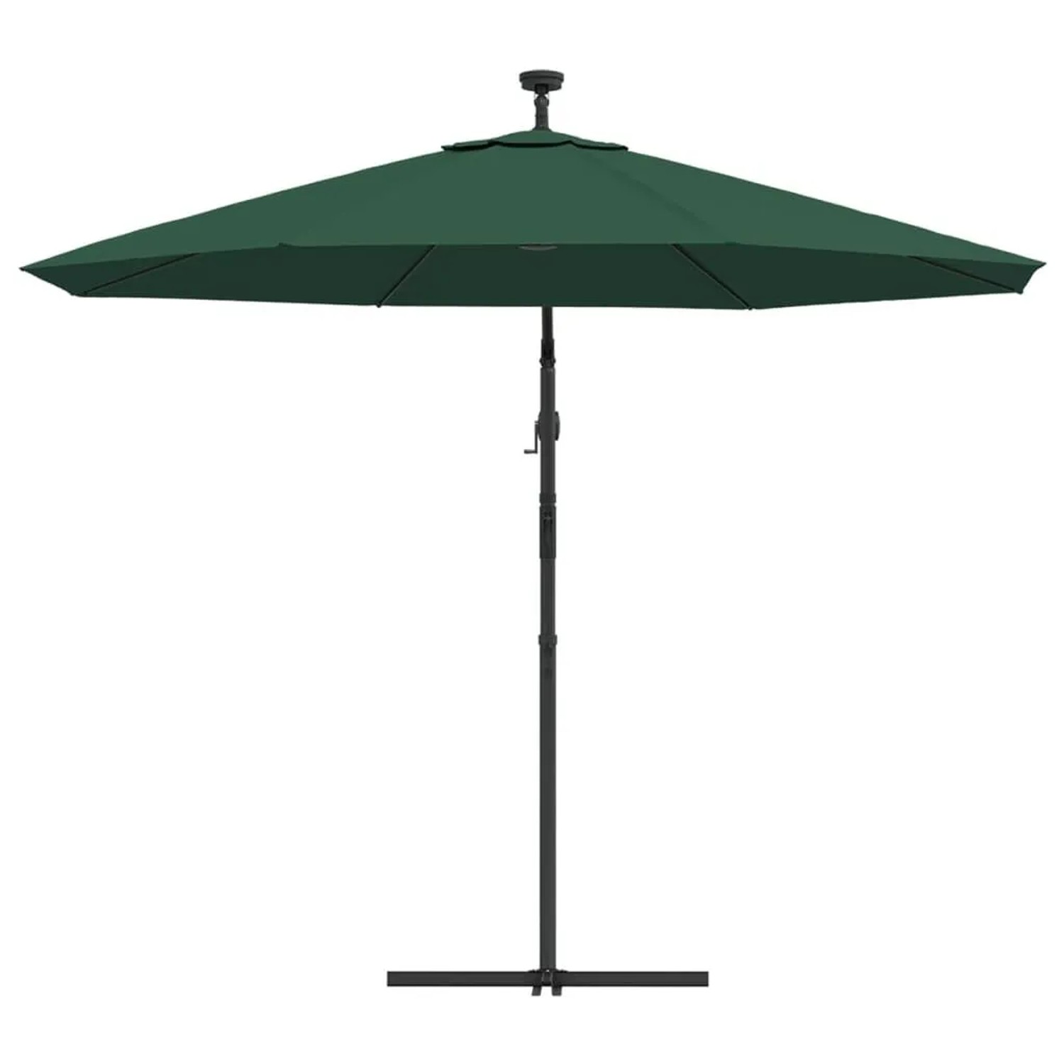 Grüner vidaXL Ampelschirm mit LED-Beleuchtung, 300 cm Durchmesser und Metallmast.