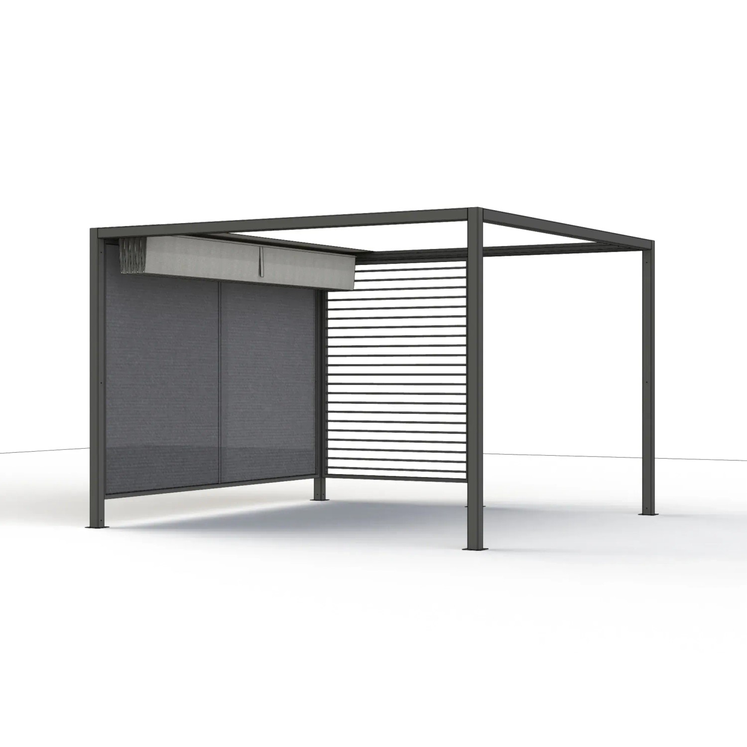 Siena Garden Pergola mit anthrazitfarbener Sichtblende (300x210 cm) als Wind- und Blickschutz.