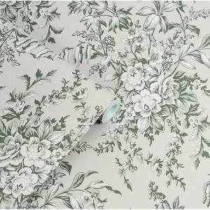 Laura Ashley Vliestapete Picardie Sage mit floralem Muster in Grün- und Weißtönen.