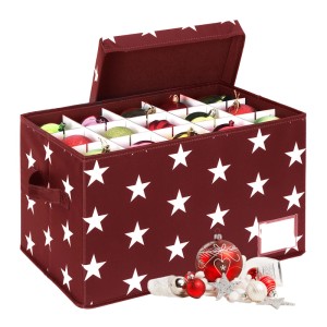 Weihnachtskugel-Aufbewahrungsbox rot mit Sternen, für 30 Christbaumkugeln, verstellbare Fächer.