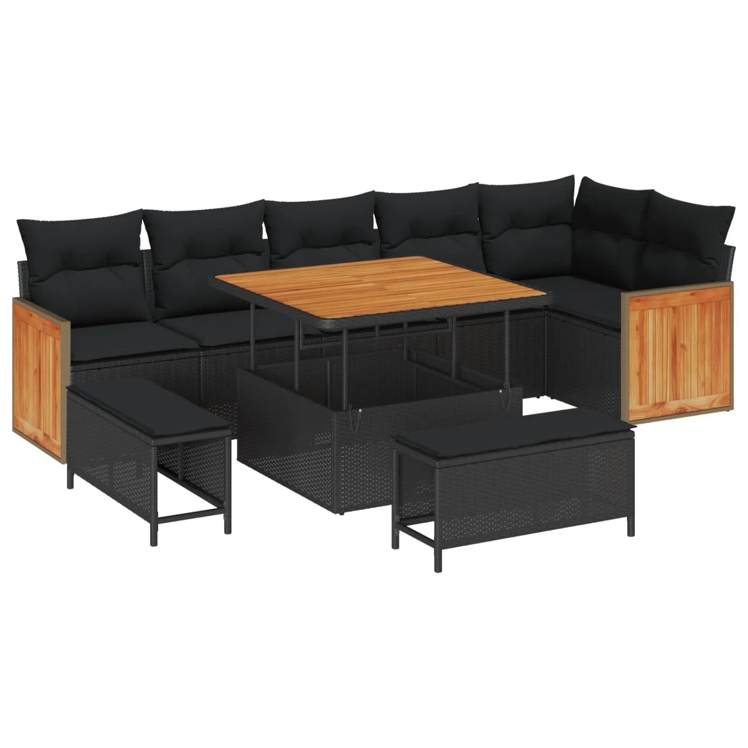 vidaXL Gartensofa-set mit Kissen 9-Tlg Schwarz 3363314